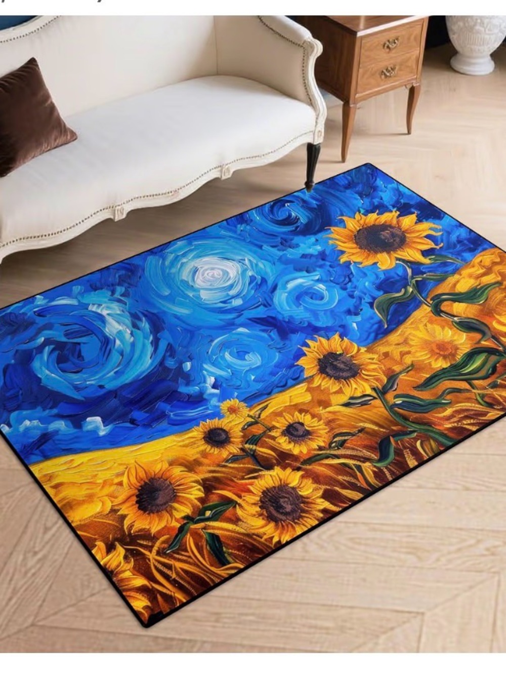 Sunflower Field Blue Sky Decorative Rug - Vibrant Yellow & Blue 5’x 7’